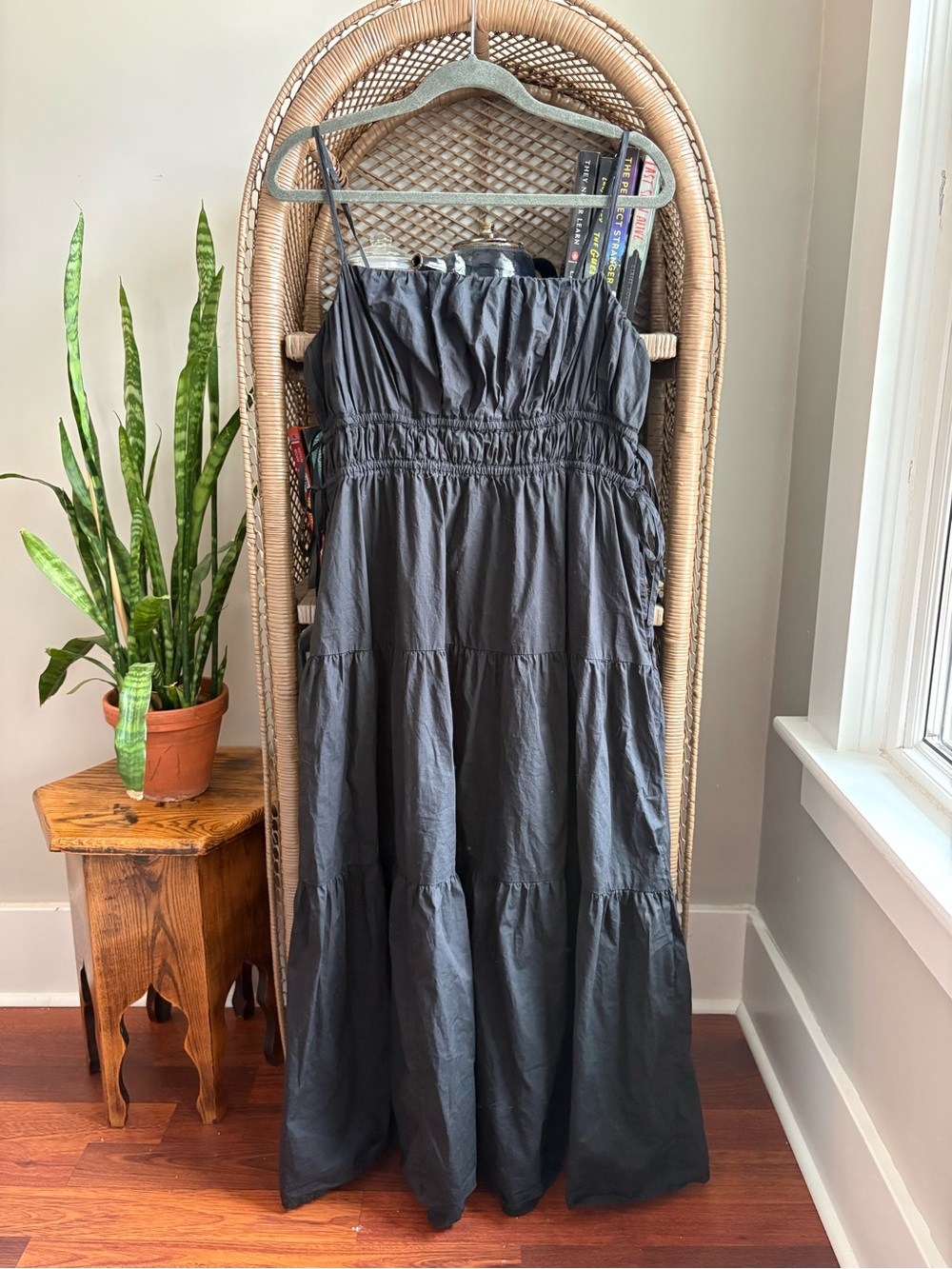 LOFT Black Tiered Maxi Dress with Spaghetti Straps
